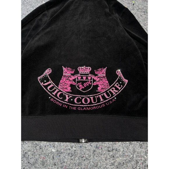 Juicy Couture VTG Black Velour Bling Hoodie Track Jacket Scottie Dog RARE XL - Picture 4 of 9